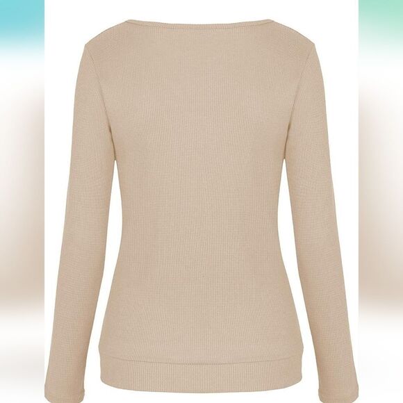 NWT MIMIGOGO  Brown  Long Sleeve Wrap Waffle  Knit TopButton       Size S - Picture 5 of 13